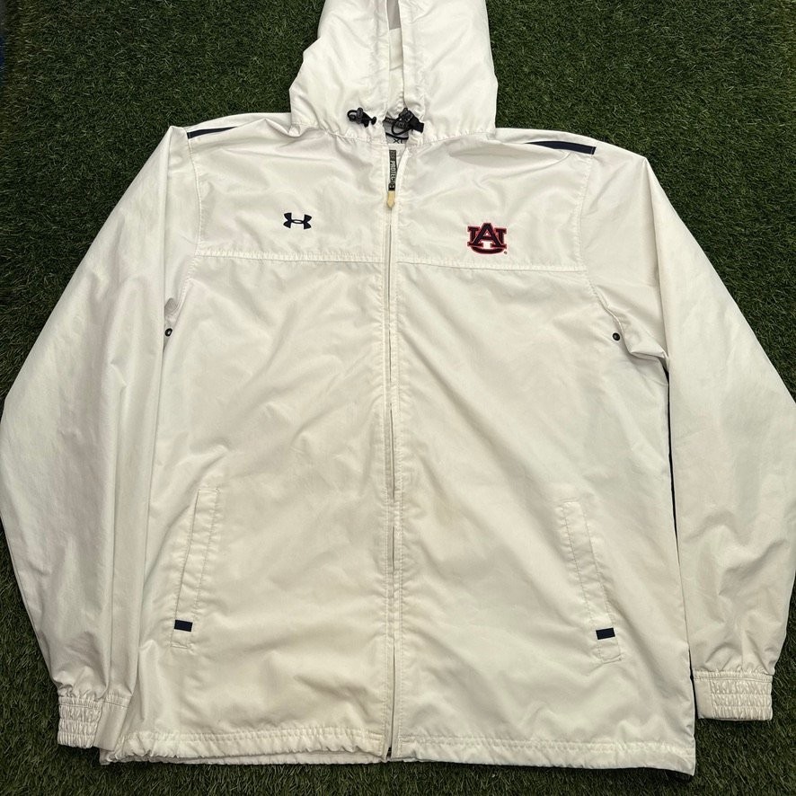 Auburn Tigers Under Armour Windbreaker Jacket Mens XL White Full Zip War Eagle