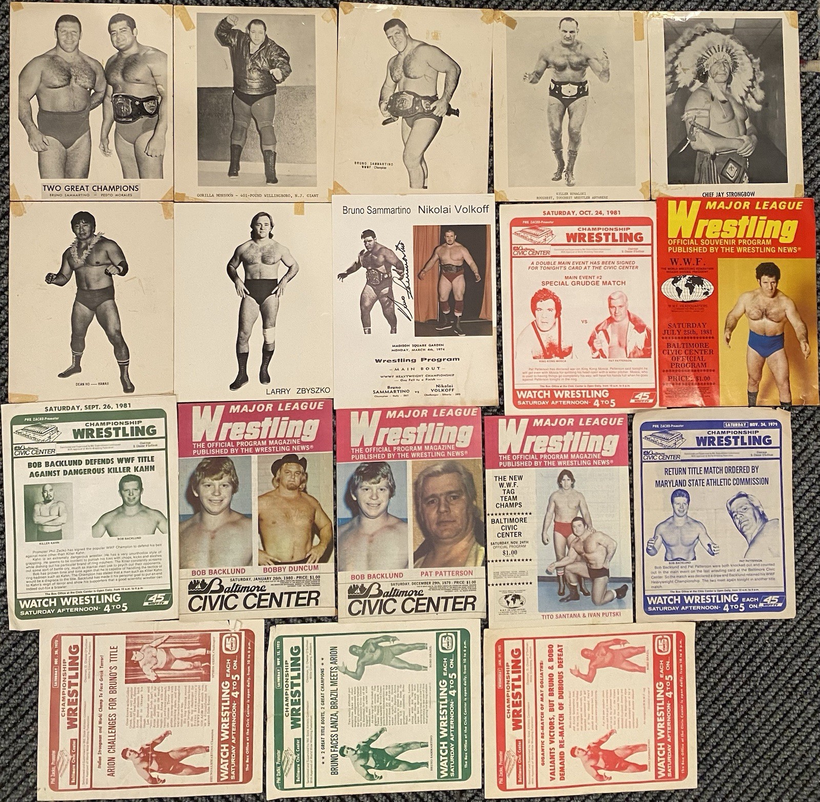 Vintage WWWF WWF Wrestling Collection Bruno Sammartino Auto Programs Photos