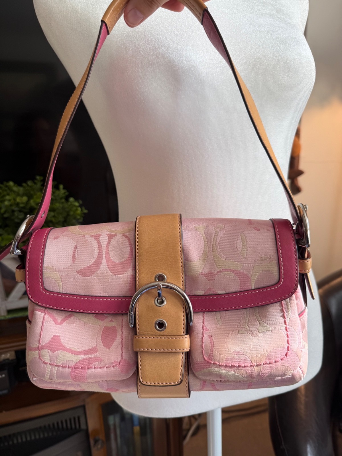 Vintage Coach Signature Pink Optic Soho Buckle Shoulder Bag Y2K 1852