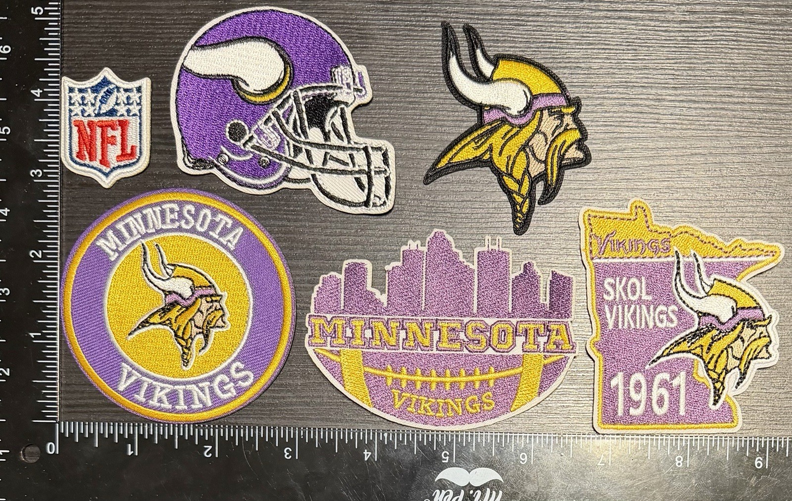 LOT OF 6 MINNESOTA VIKINGS IRON ON EMBROIDERED PATCHES U GET EVERYTHING IN PHOTO