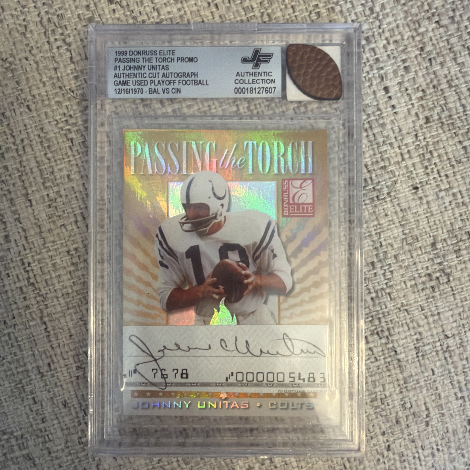 Donruss 1999 Elite Passing the Torch Promo Lot 2 Unitas Cut Auto, Manning #1