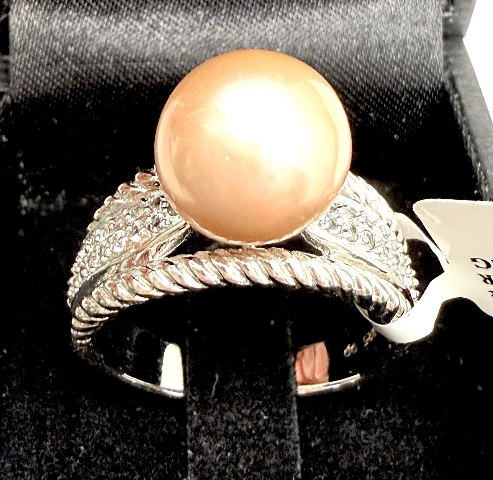 JTV Sterling Silver 11mm Pink Cultured Pearl Ring Topaz Sz 11