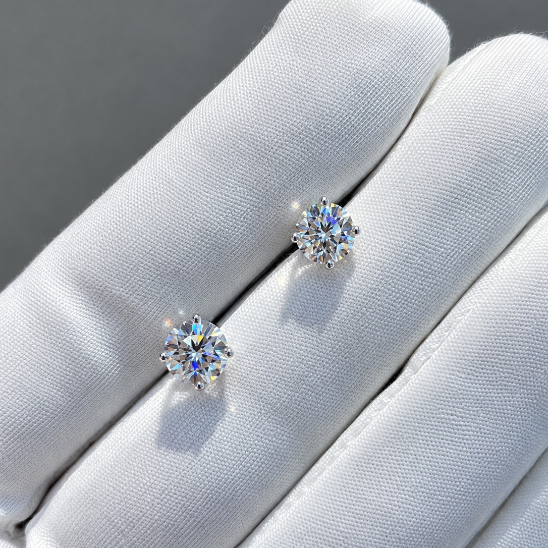 1 Ct Lab Grown Round Cut Diamond Stud Earring 14k White Gold