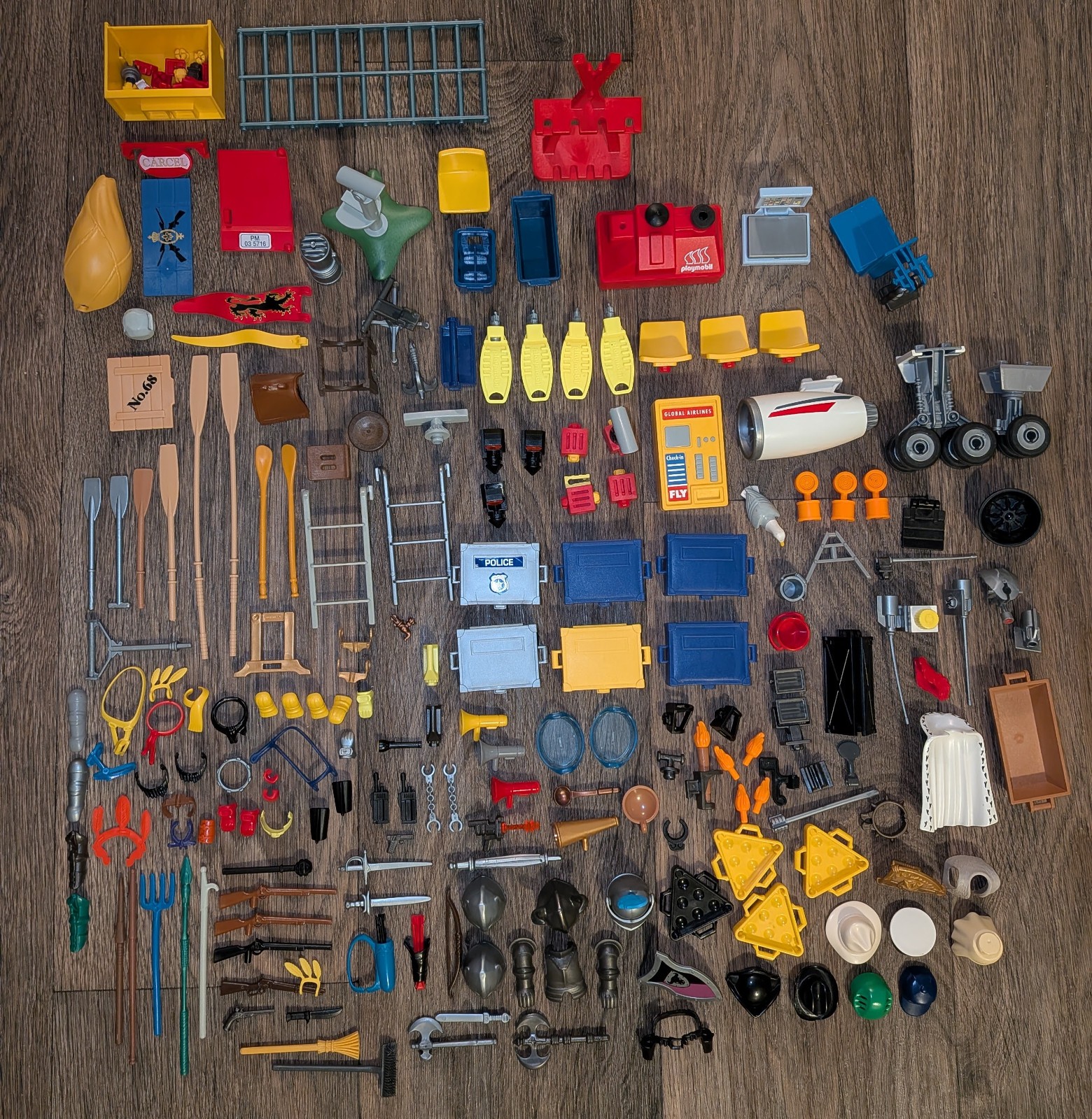 Playmobil Mixed Accessory Parts Lot - Medieval Armor, Weapons, Airport, Police, 
