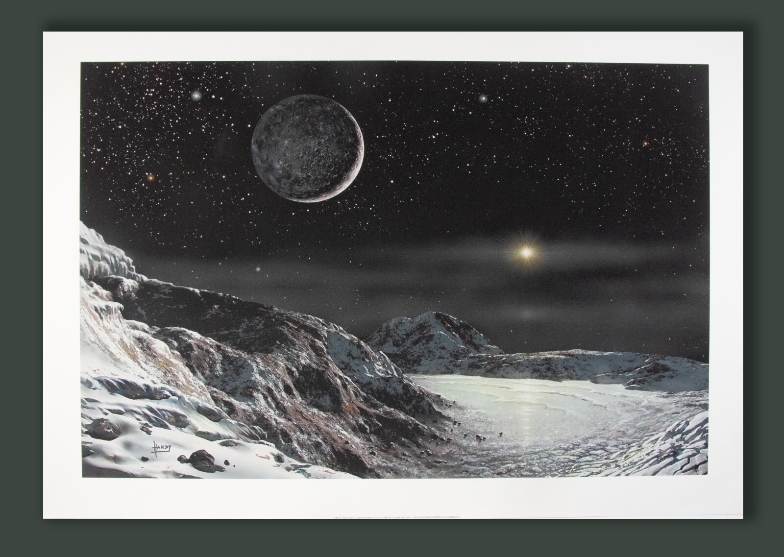 David HARDY - numbered giclee print -  34x24in - Pluto and Charon - dwarf planet