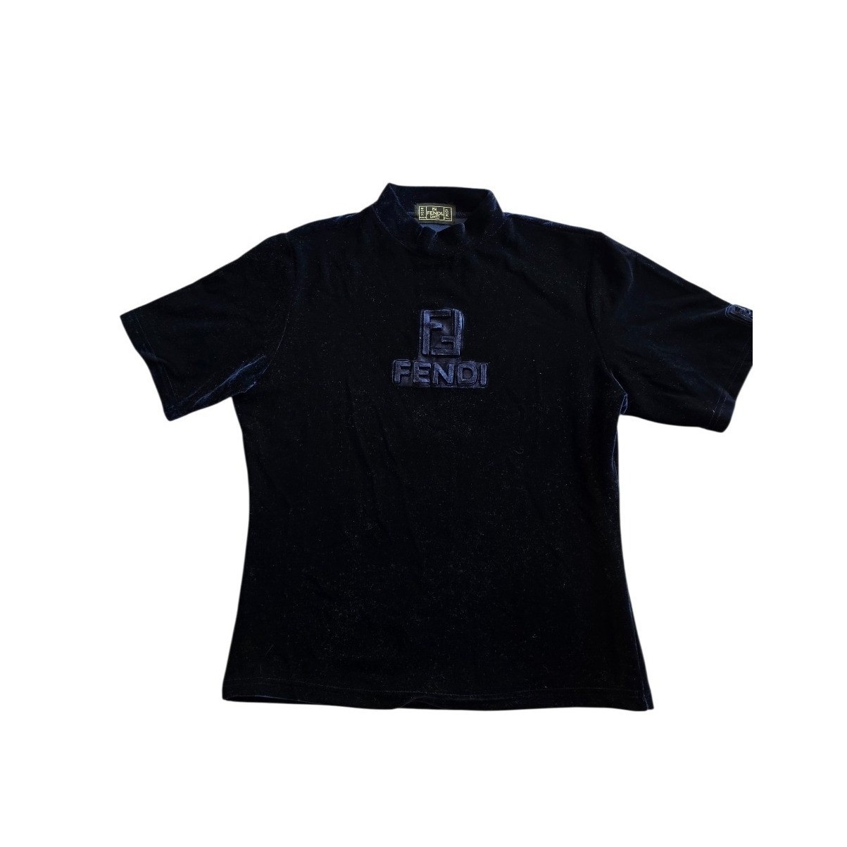 FENDI VTG Y2K Maximalist Velour Dark Purple Front Logo Short Sleeve Top sz M-L FENDI VTG Y2K Maximalist Velour Dark Purple Front Logo Short Sleeve Top sz M-L