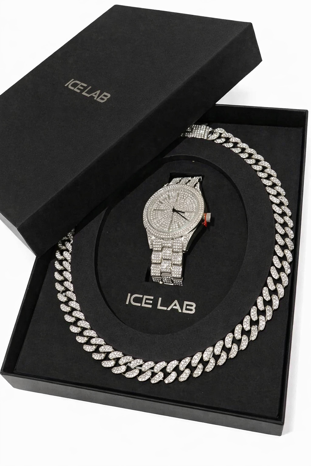 Luxury Watch & Cuban Link Chain Set – Luxury Diamond Style