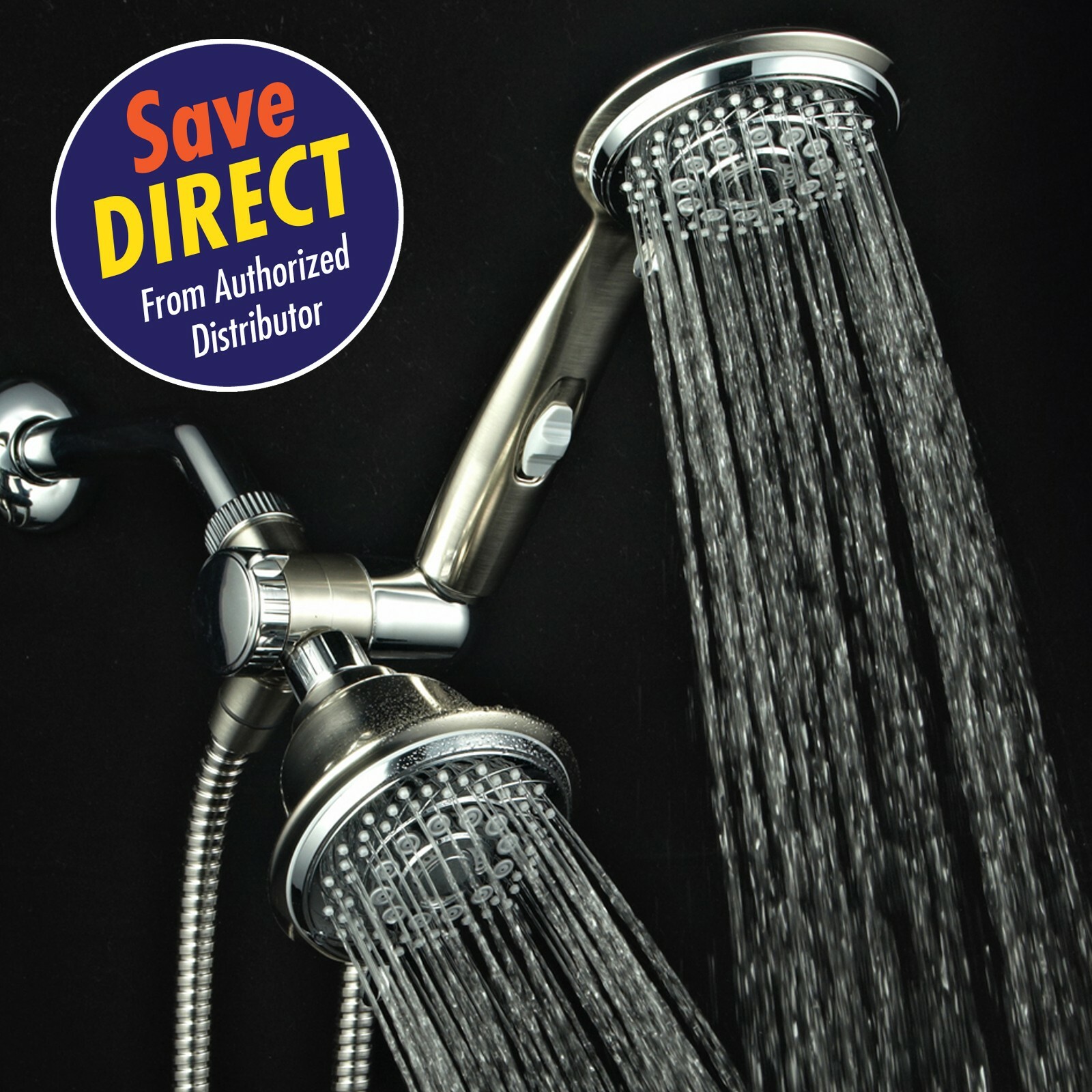 HotelSpa® Luxury Multi-Setting 2-Tone Chrome/Brushed Nickel Shower Head Combo