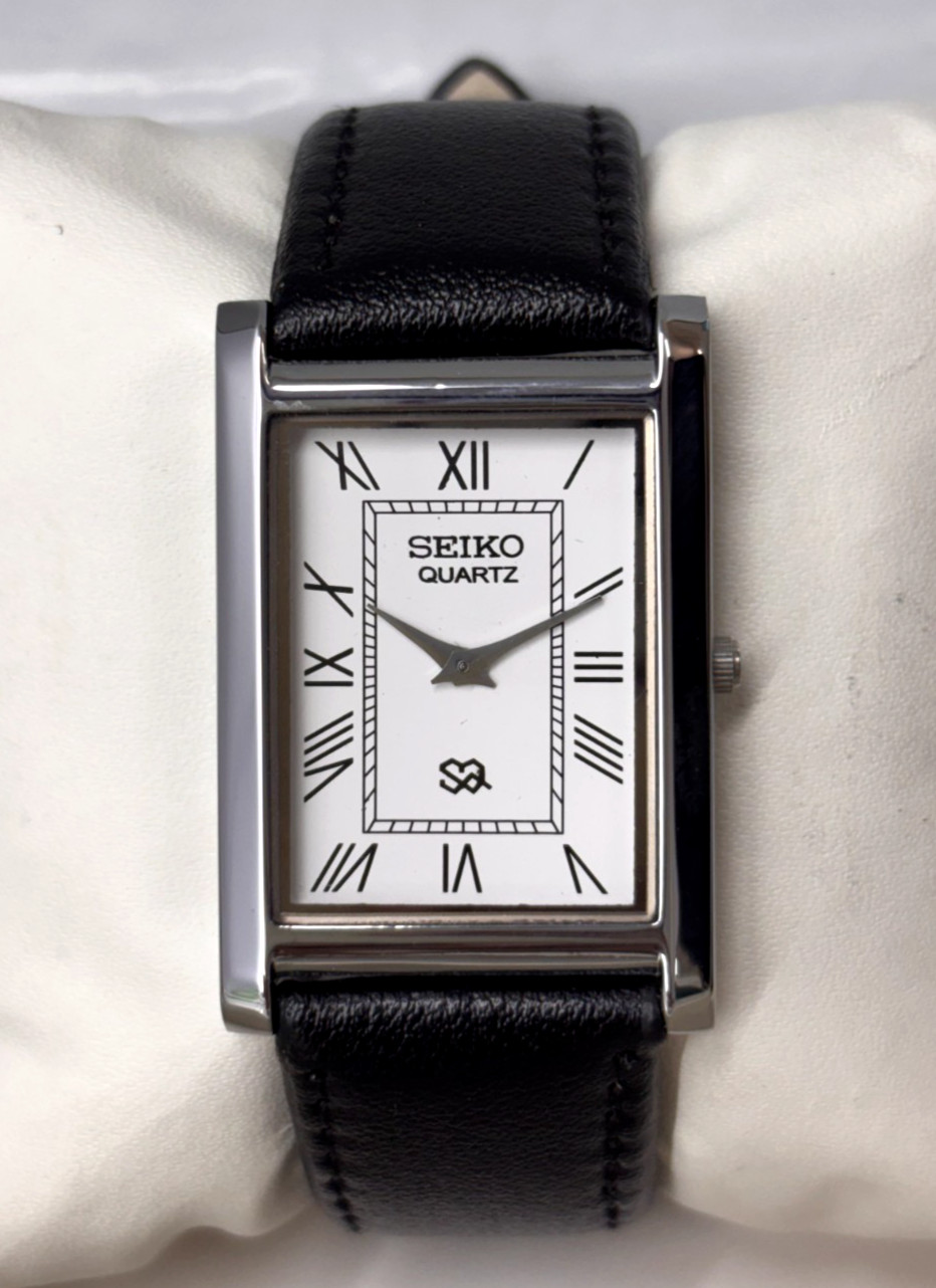 Vintage Refurbished Seiko Slim Tank White Quartz Japan Men's Wrist Watch