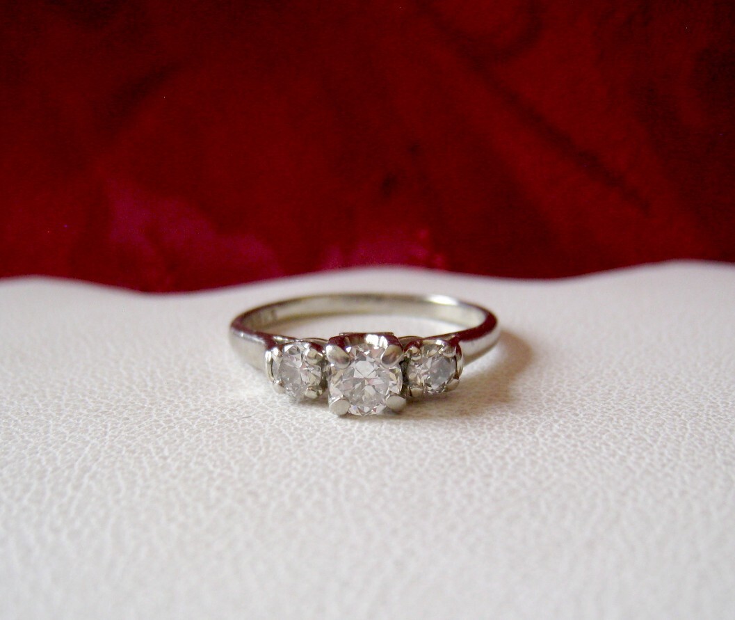 ANTIQUE BIRKS ART DECO 18K WHITE GOLD .45 CT DIAMOND ENGAGEMENT RING SIZE 7