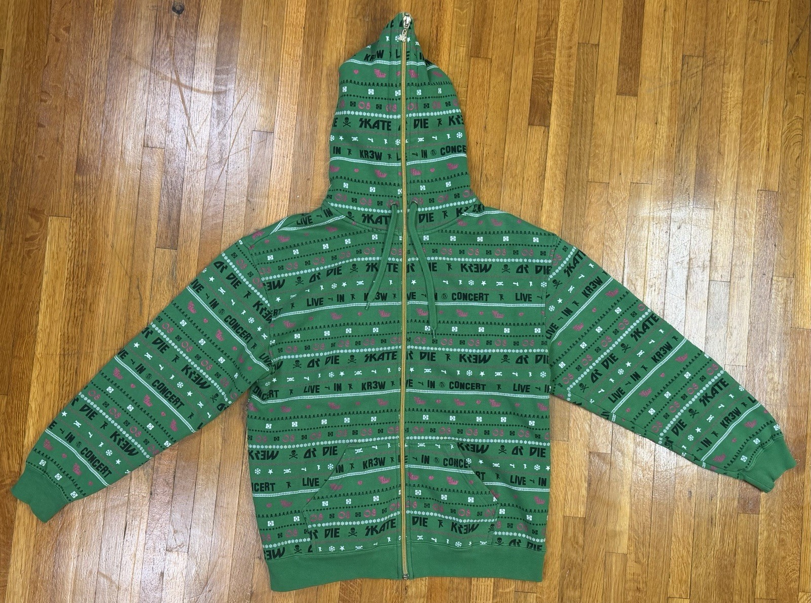 Y2K KR3W KREW TK Too Live AOP All Over Print Full Zip Hoodie Green Size Medium Y2K KR3W KREW TK Too Live AOP All Over Print Full Zip Hoodie Green Size Medium
