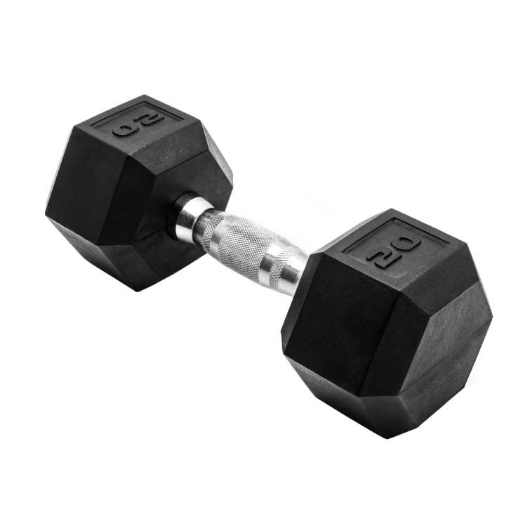 CAP Barbell 20 lb Rubber Hex Dumbbell Single Black Strength Training Authentic CAP Barbell 20 lb Rubber Hex Dumbbell Single Black Strength Training Authentic