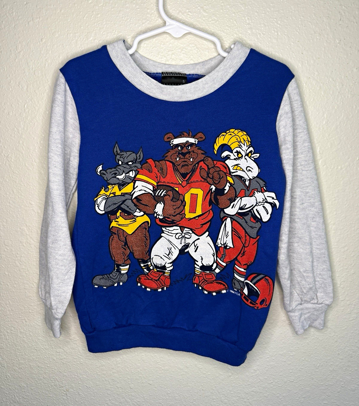 Vintage 90s PCA Athletic Dept Boys 5 Blue/Gray Football Graphic Sweatshirt