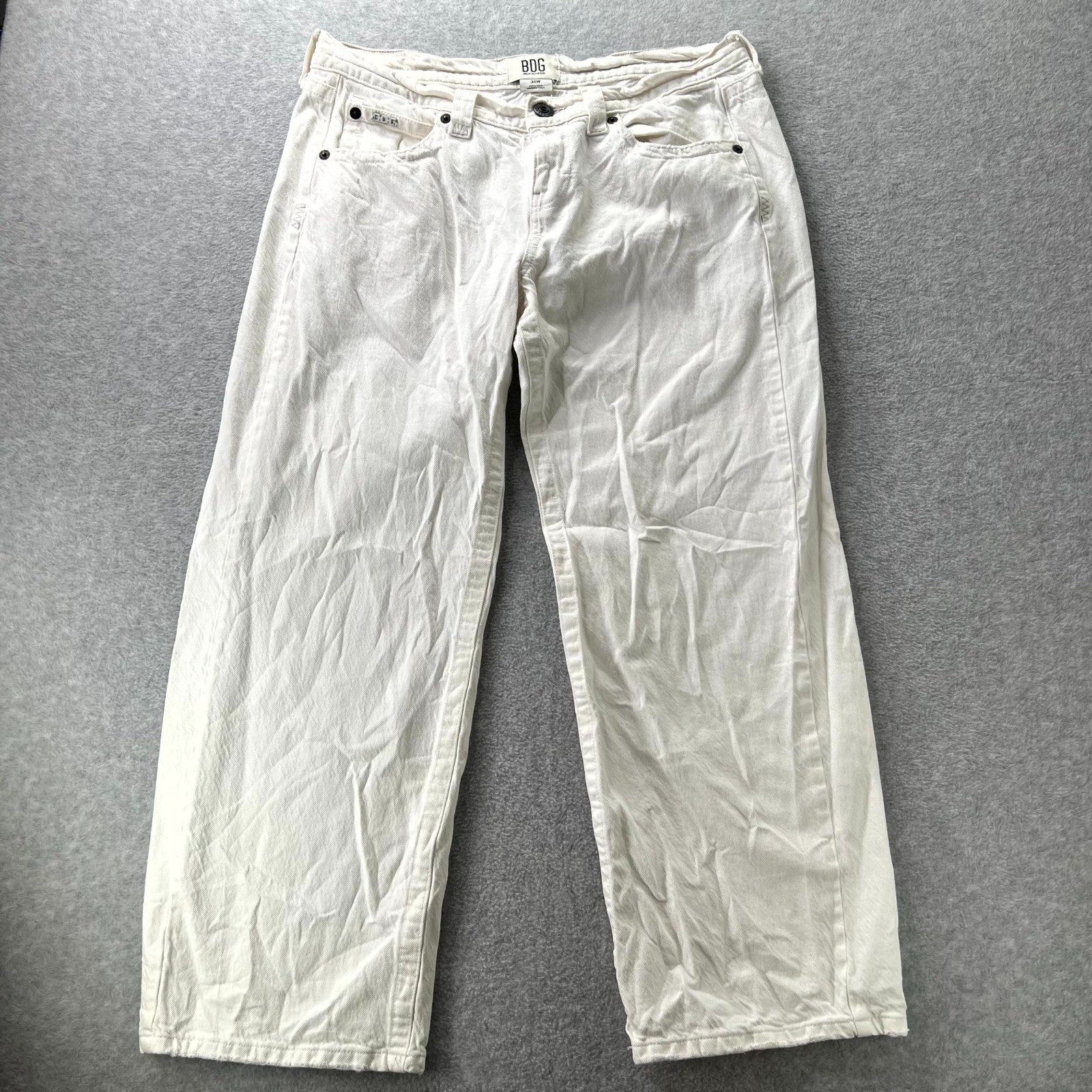 BDG Urban Outfitters Kayla Wide Leg Jeans Womens 34W White Denim Cotton Mid Rise