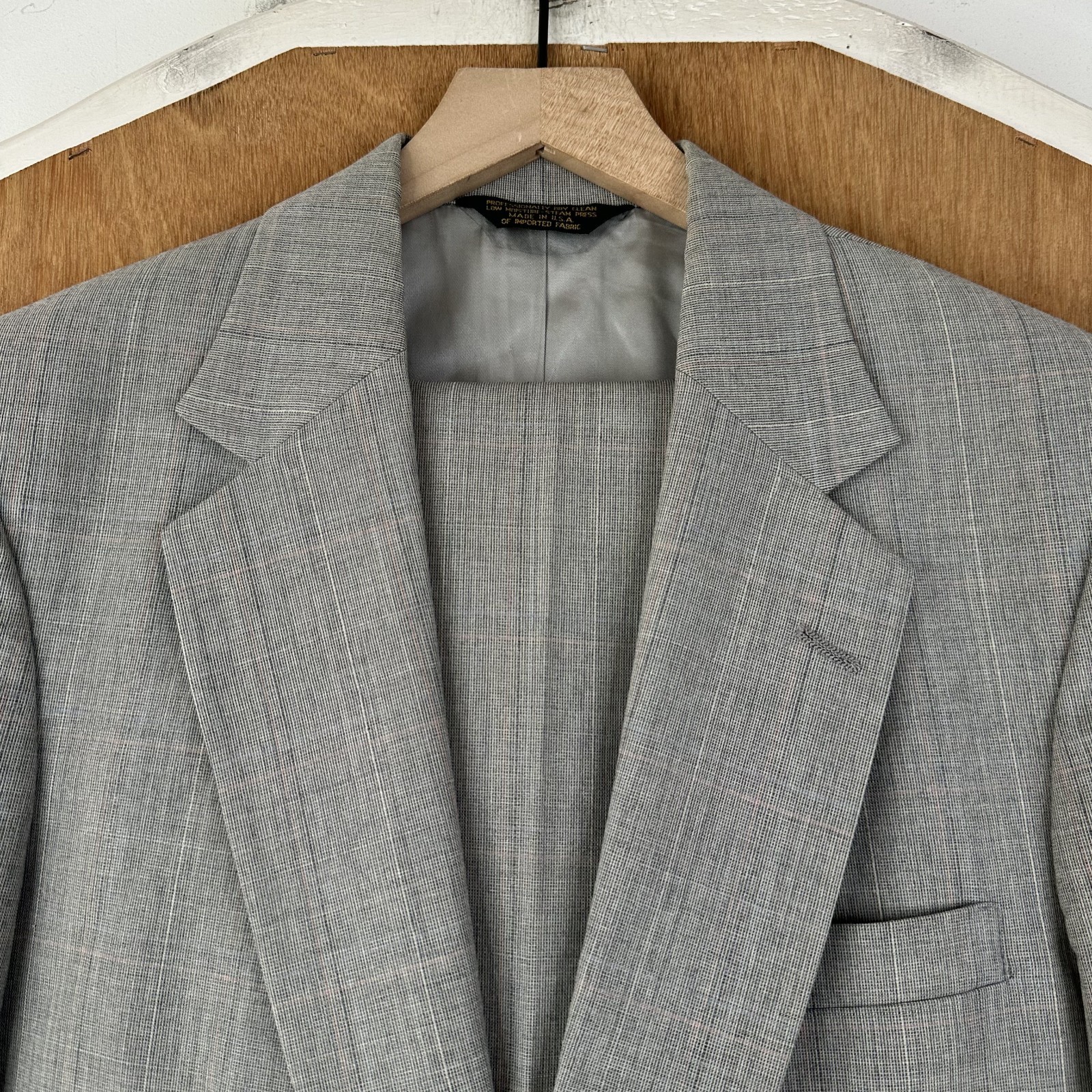 Strathmore Suit Mens 38R Gray Windowpane 2 Button 100% Wool Pants 34x27 Canvased