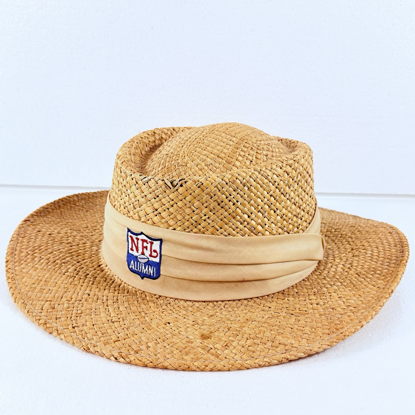NFL Alumni Town Talk Straw Boaters Hat Golf Derby Large Brim Made in USA