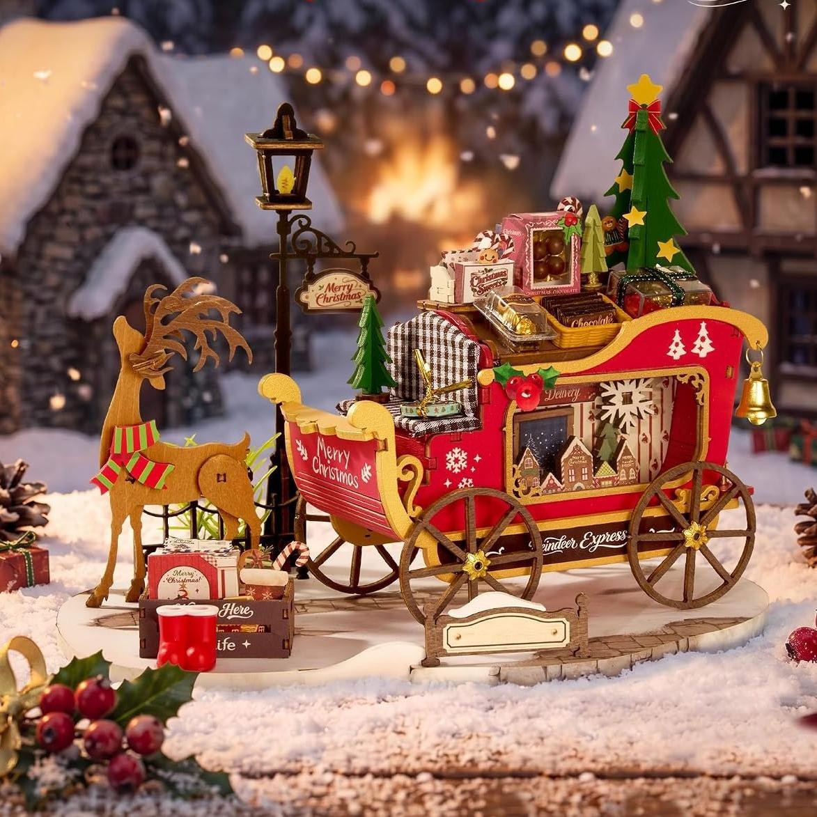 Rolife Festive Reindeer Express Christmas DIY Miniature House Kit Toy Xmas Gifts Rolife Festive Reindeer Express Christmas DIY Miniature House Kit Toy Xmas Gifts