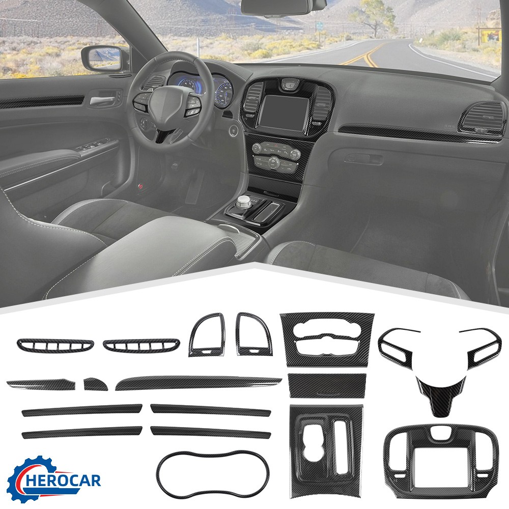 19Pc Carbon Fiber Car Interior Panel Decor Cover Trim Kit For Chrysler 300 2015+