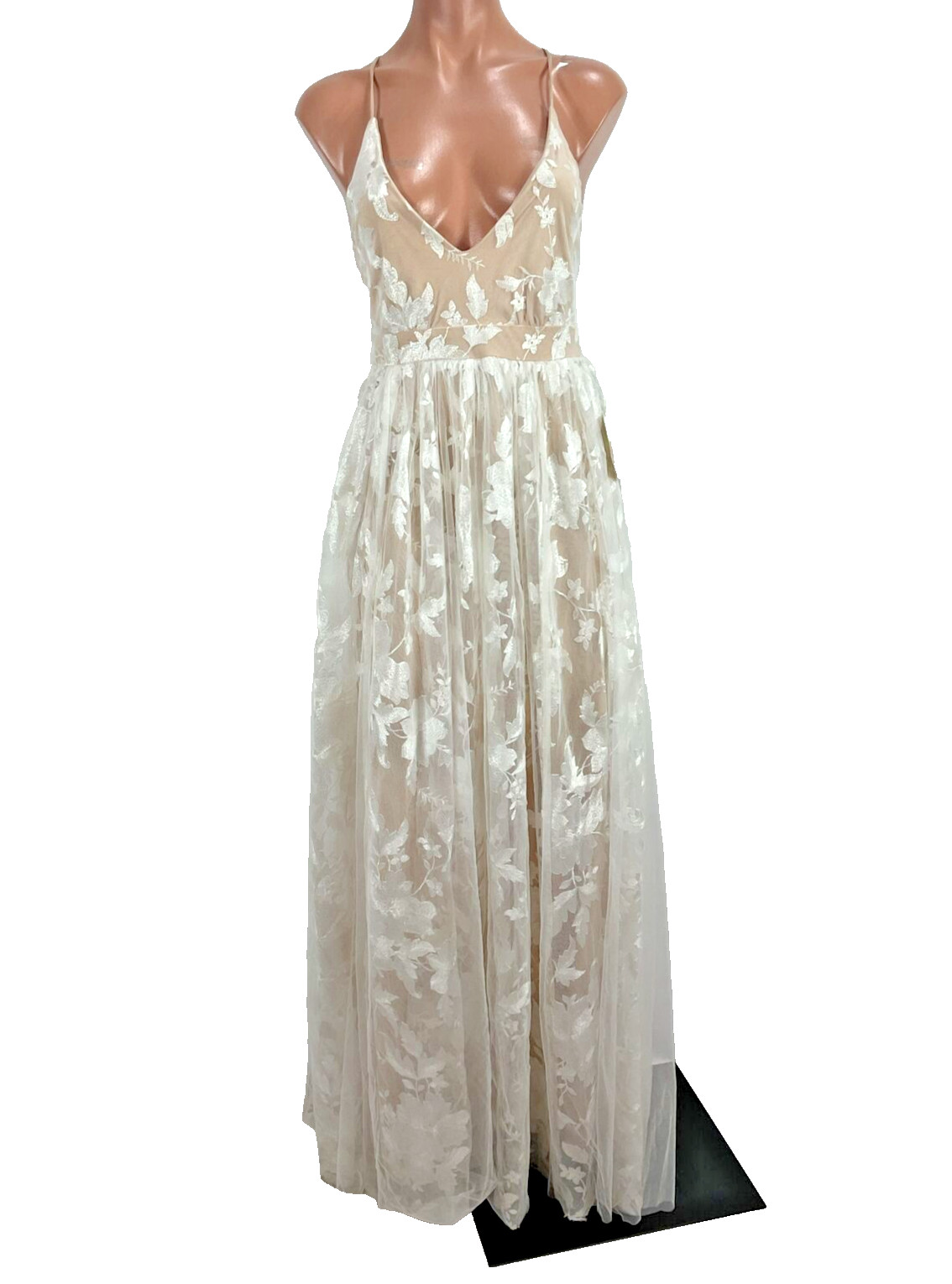 NWT Altar\'d State ROXANNE nude ivory embroidered maxi bridal gown Layered S