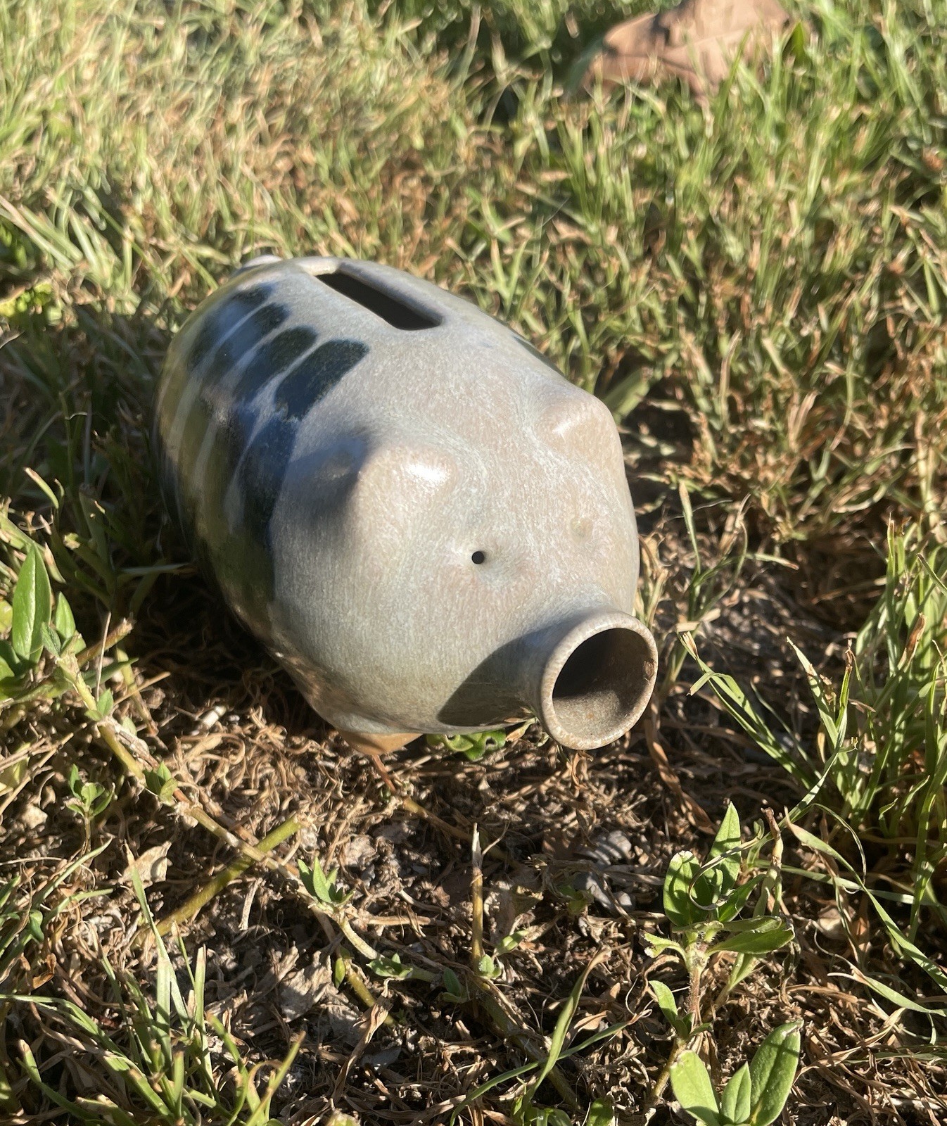 RARE 1960’s Vintage Peter Pots Blue Ceramic Piggy Bank Pig Hand Painted Folk-Art