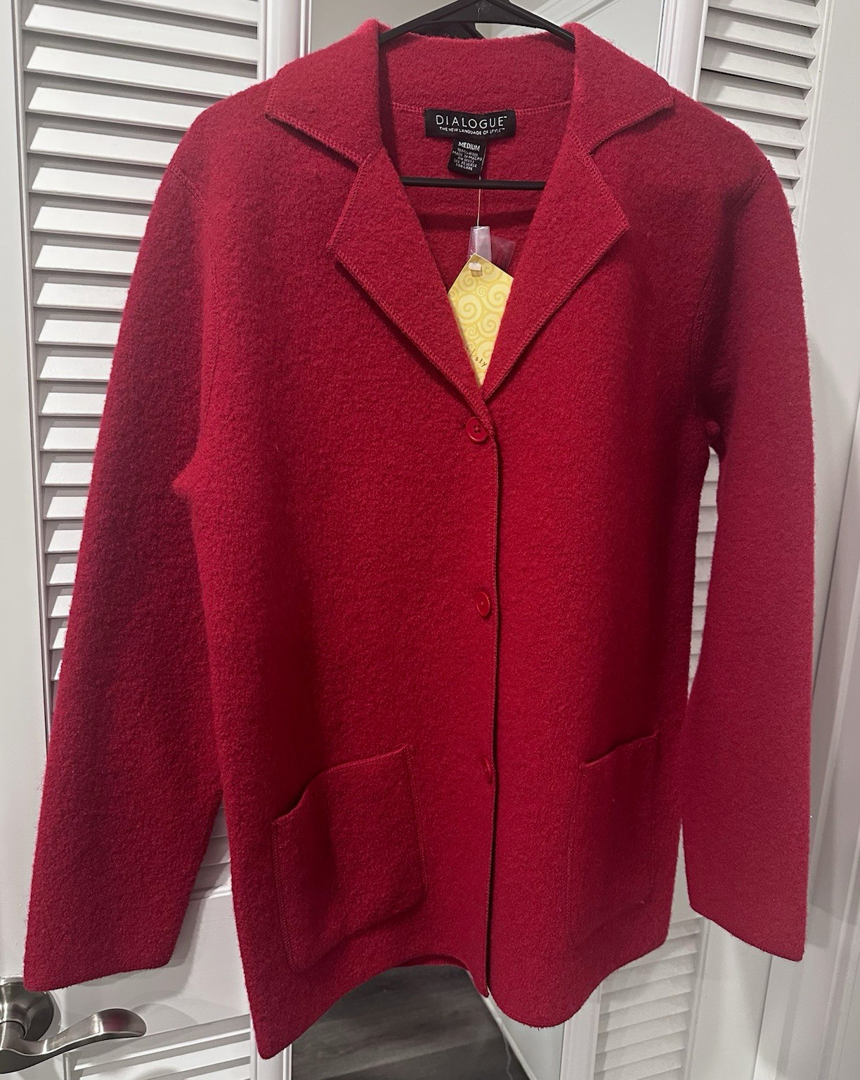 NWT Dialogue Red 100% Wool Sweater Blazer Cardigan Jacket Womens Vintage Sz M