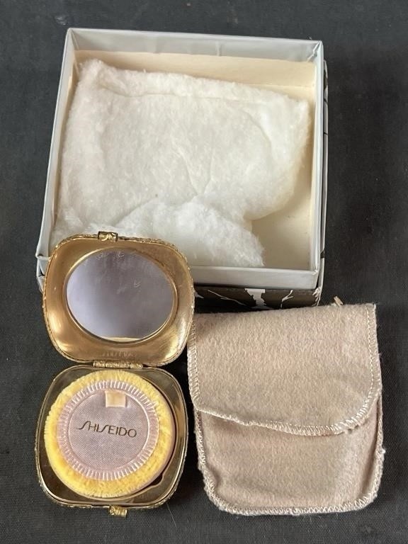 Vintage Shiseido Compact Mypet 305 Fine Pink Gold Japan Box Puff Pouch 1960s