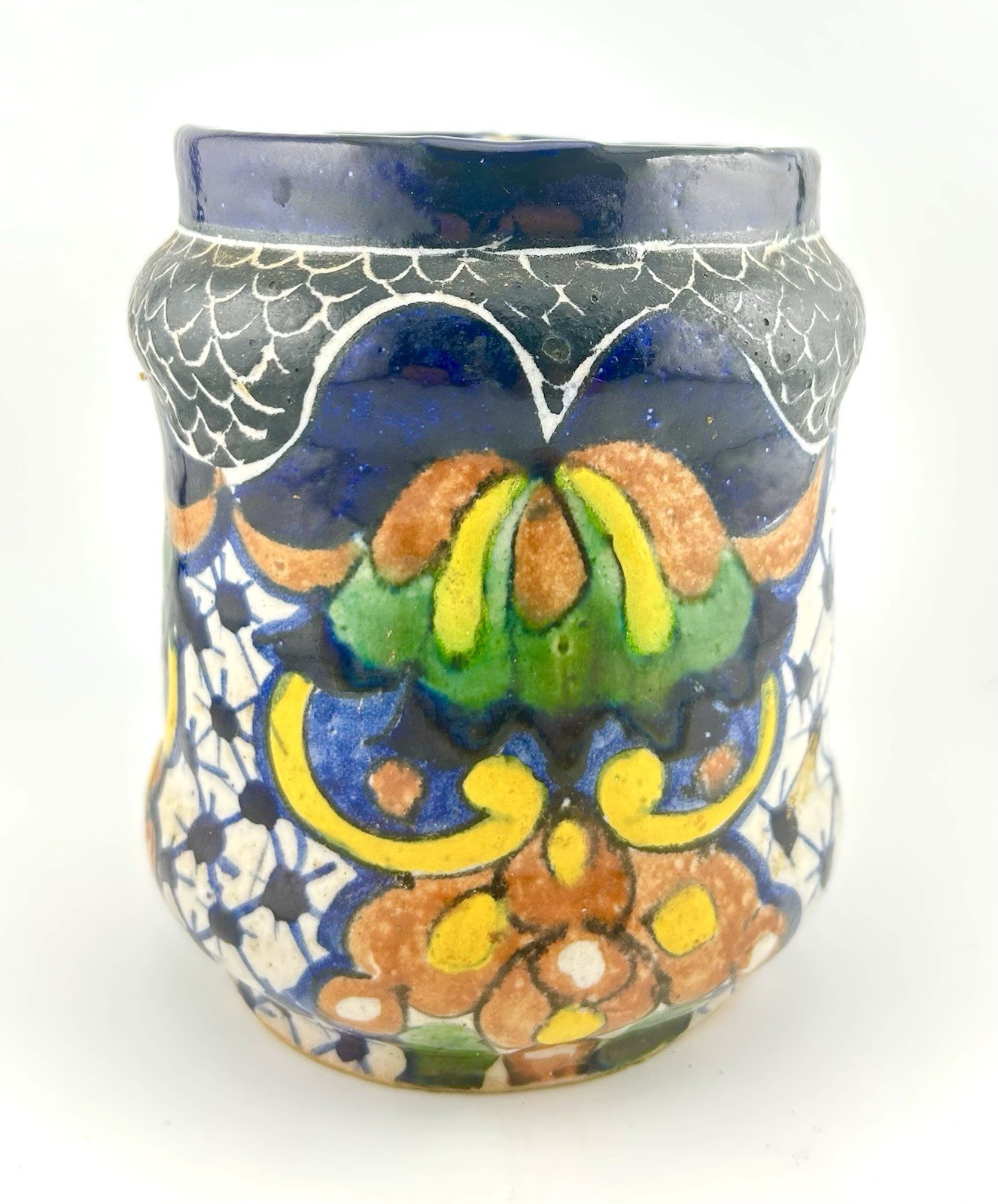 Talavera Mexican Pottery La Corona Tlax Mex Art Vtg Jar 5 1/2\