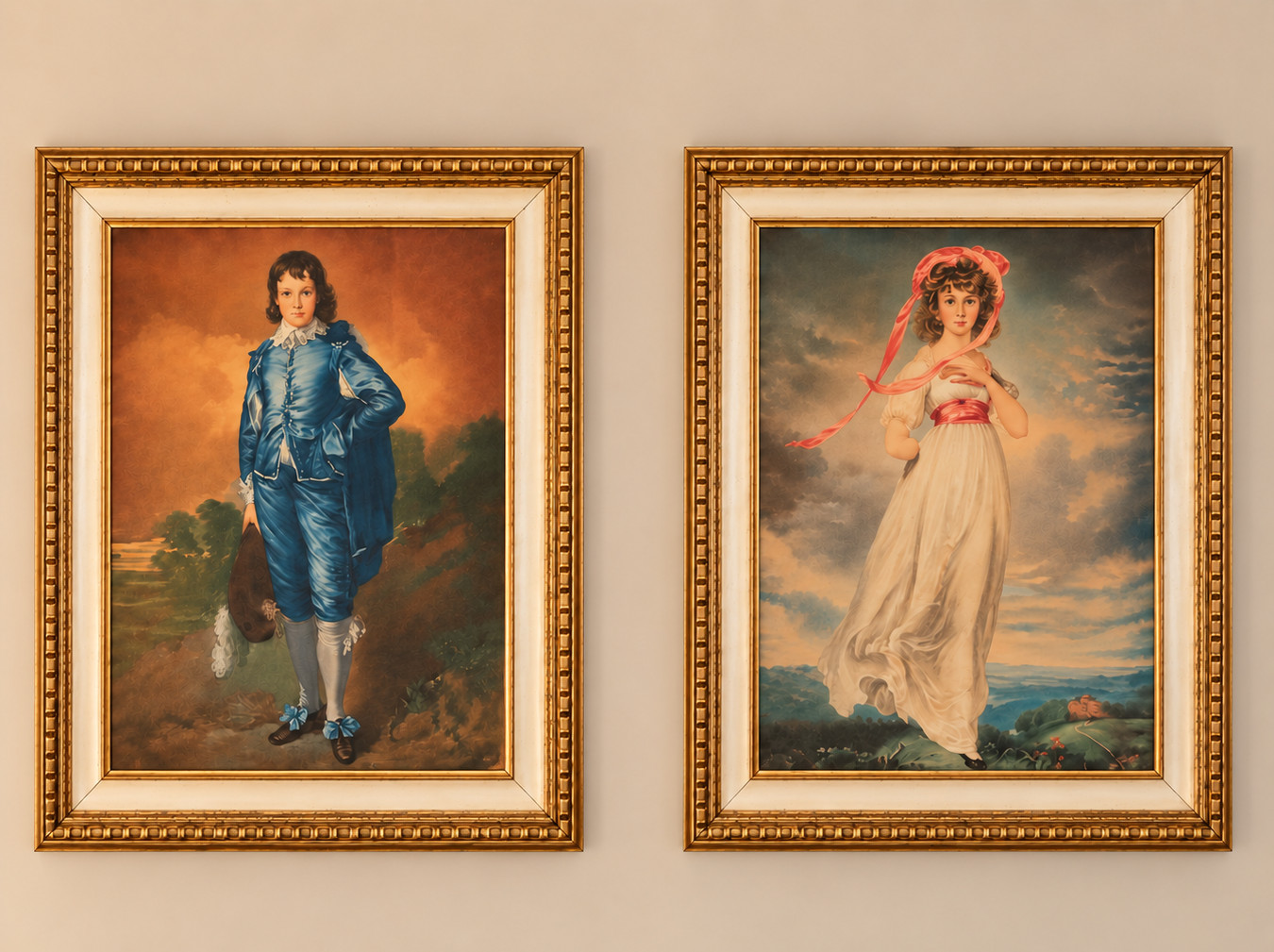 Vintage Blue Boy & Pinkie Framed Prints Special Pair Gainsborough Lawrence 20x25