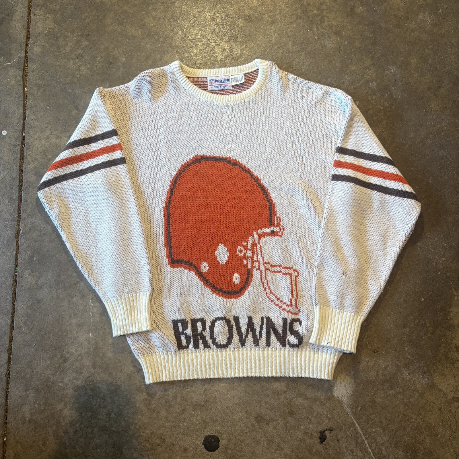 Vintage Cliff Engle Cleveland Browns Helmet Sweater XL Hand Knit 80s NFL Rare