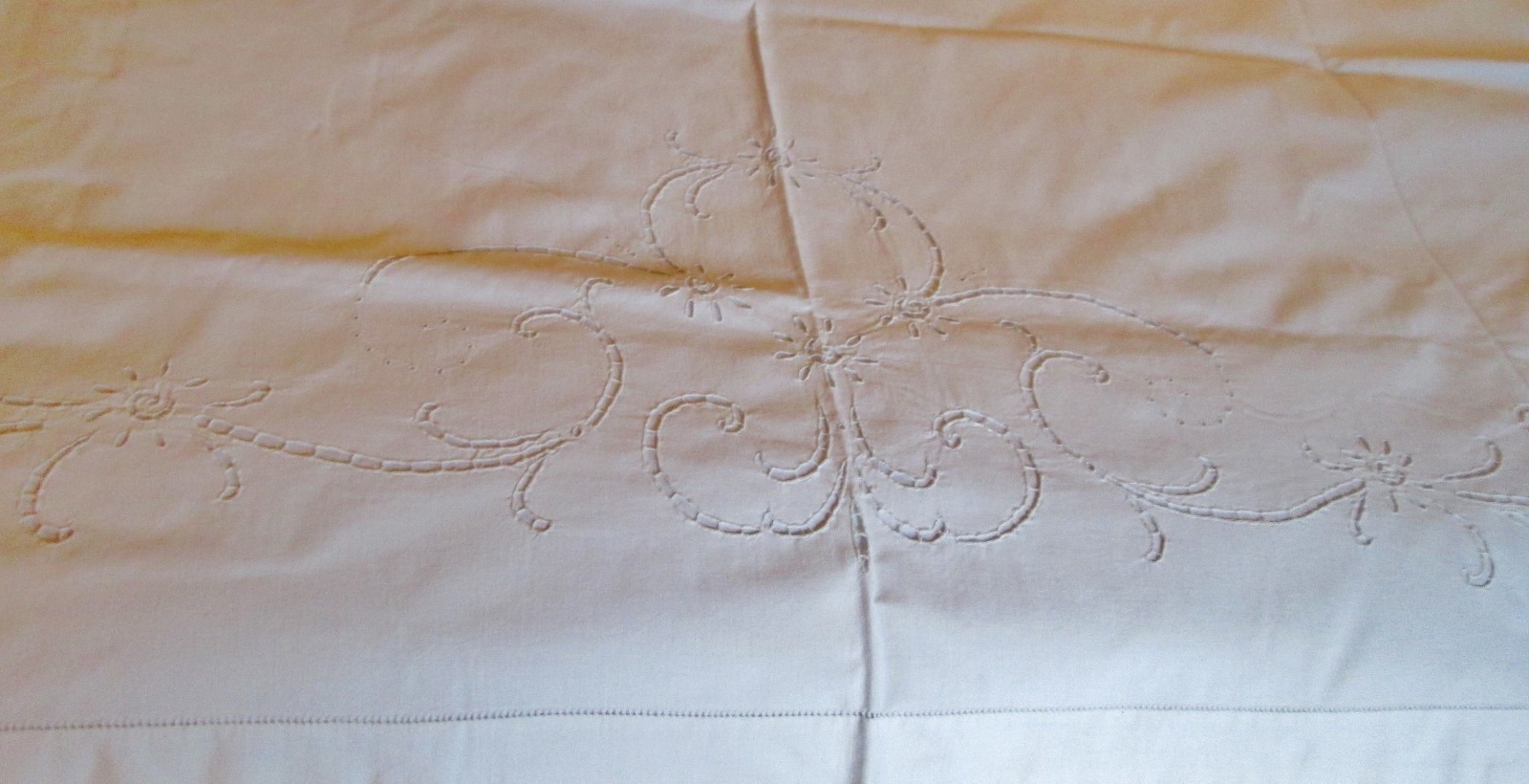 Antique Italian Trousseau Sheet Ornate Floral Cutwork with Drawnwork Accents
