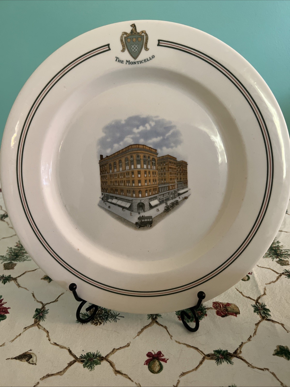 Vintage Monticello Hotel Norfolk VA Display Plate Glazed Factory Kiln Line Vintage Monticello Hotel Norfolk VA Display Plate Glazed Factory Kiln Line
