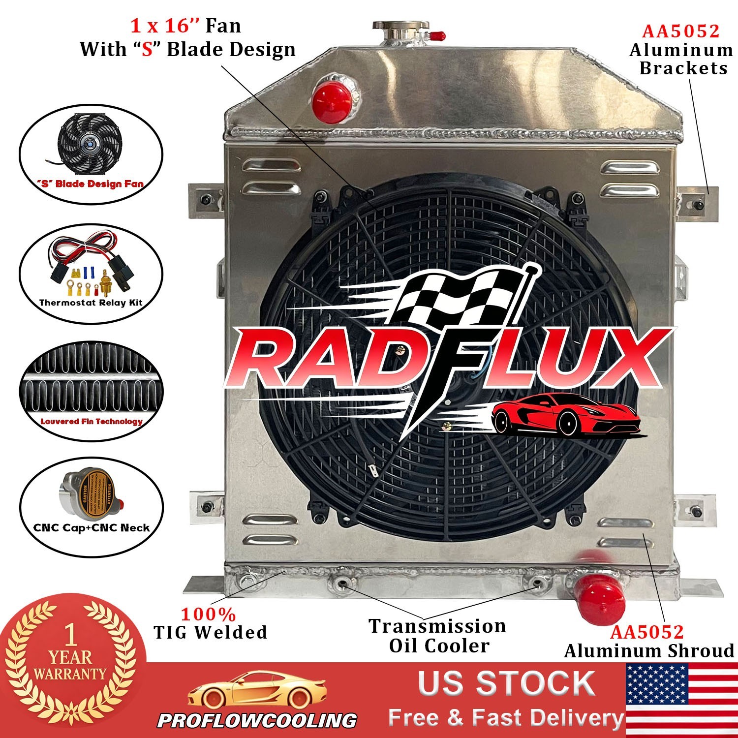 Radiator Fan Shroud Fits 1942-1948 Ford Deluxe Mercury Chevy V8 Engine Aluminum