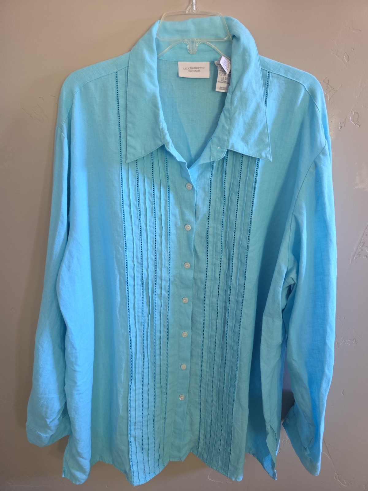 Liz Claiborne button down shirt Woman Plus 3X Blue 100% Linen 