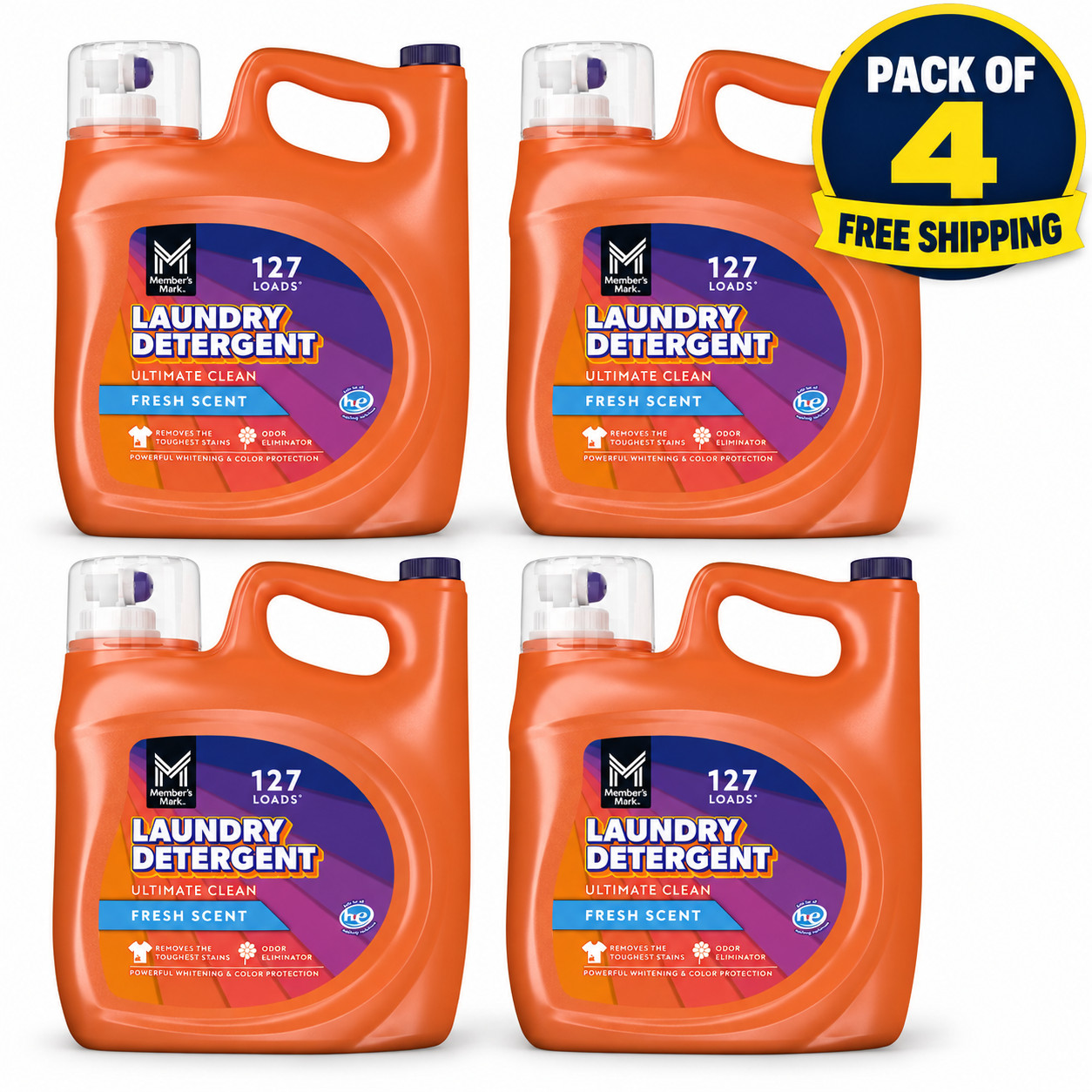 Member\'s Mark Liquid Laundry Detergent, Fresh Scent, 127 Loads, 196OZ 4 PACKS
