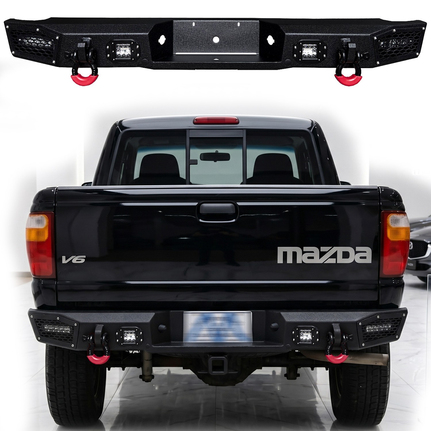 Vijay Fit 1998-2009 Mazda B-Series Rear Bumper Steel with LED Light and D-Rings
