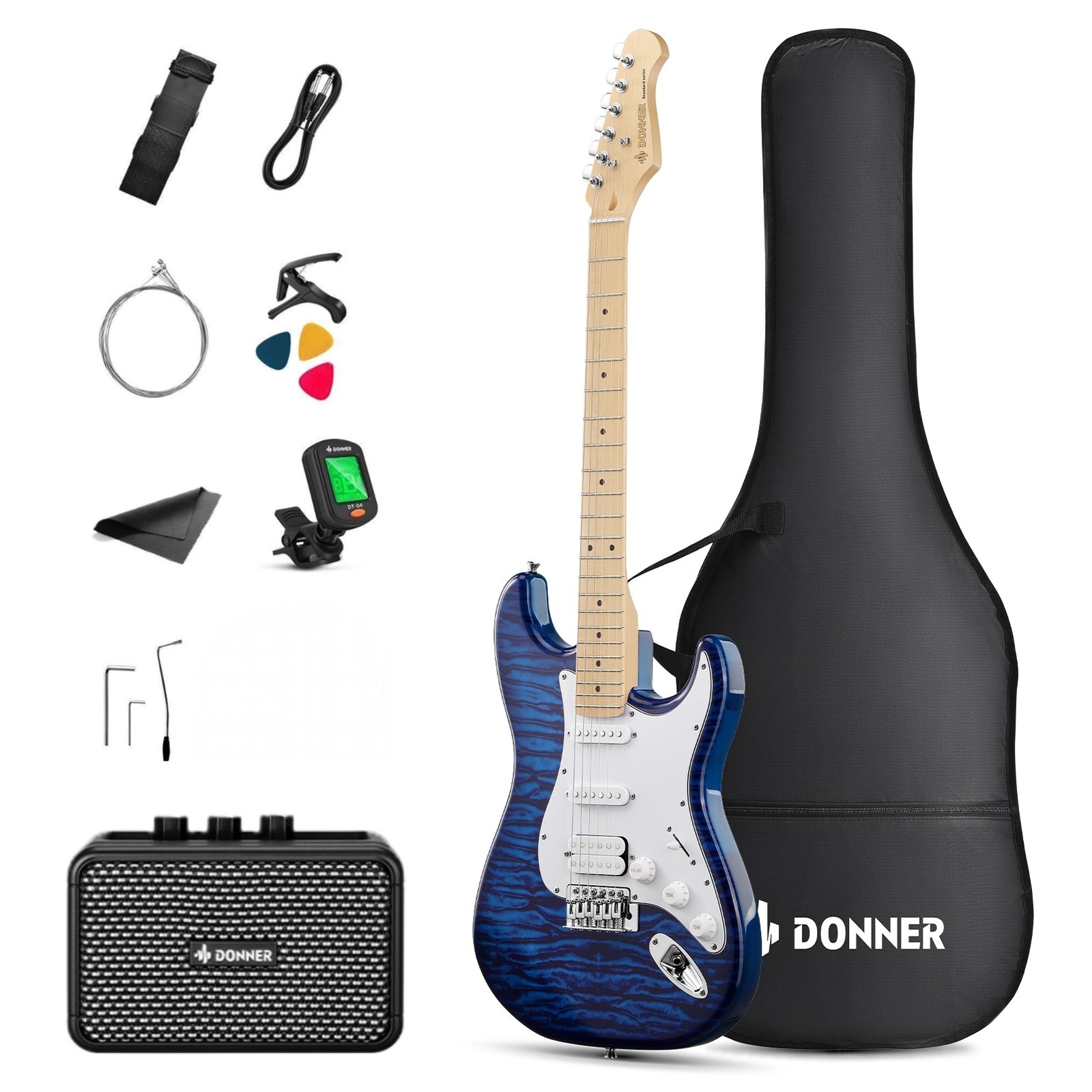 Donner DST-95 Electric Guitar Kit With Amp Solid Body Full Size | Indigo Blue
