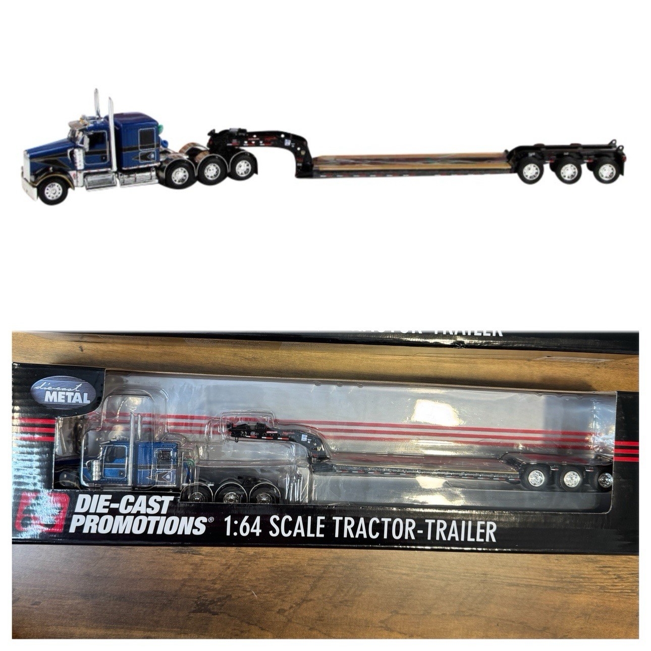 NIB DCP 1/64 Blue Kenworth W900L Flat Top & Fontain Lowboy 32525