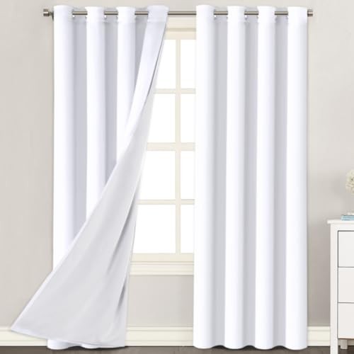 H.VERSAILTEX White Blackout Curtains 96 Inches Long (2 Layers) Light Blocking