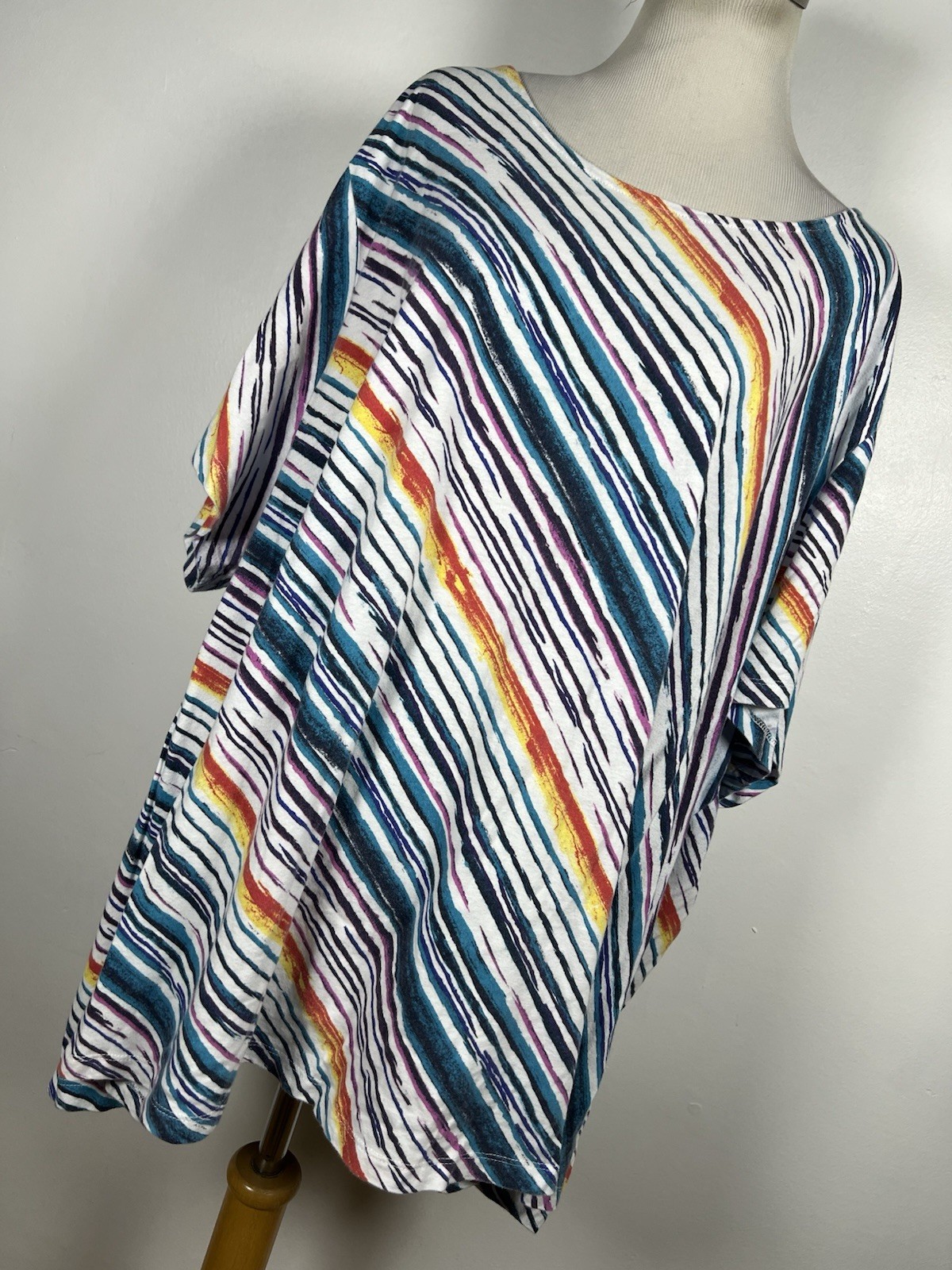 Roaman\'s 4X Shirt Top White Blue Stripe Keyhole Back Tunic Short Sleeve M1