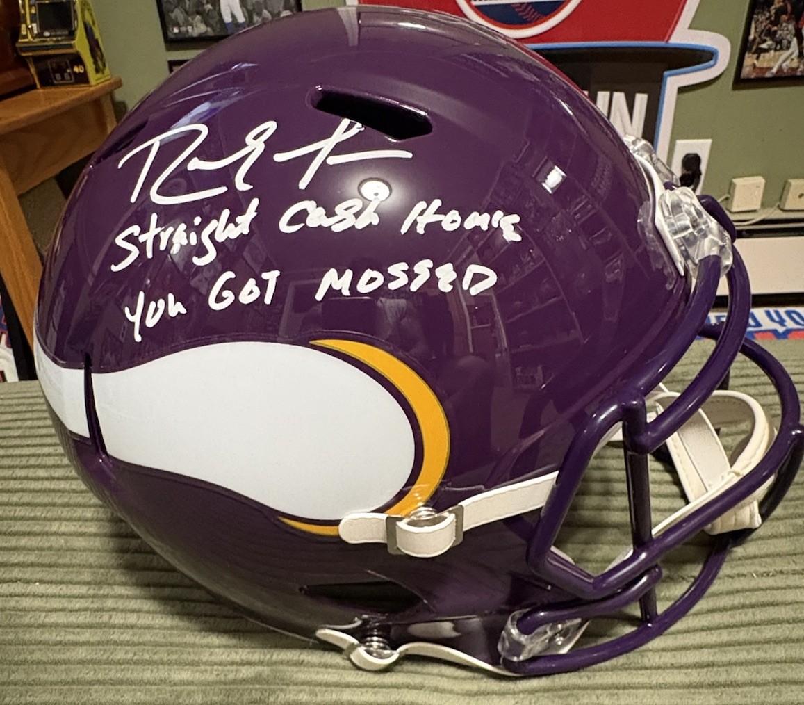 RANDY MOSS Signed F/S Replica T/B Speed Vikings Helmet 2 Inscriptions BECKETT