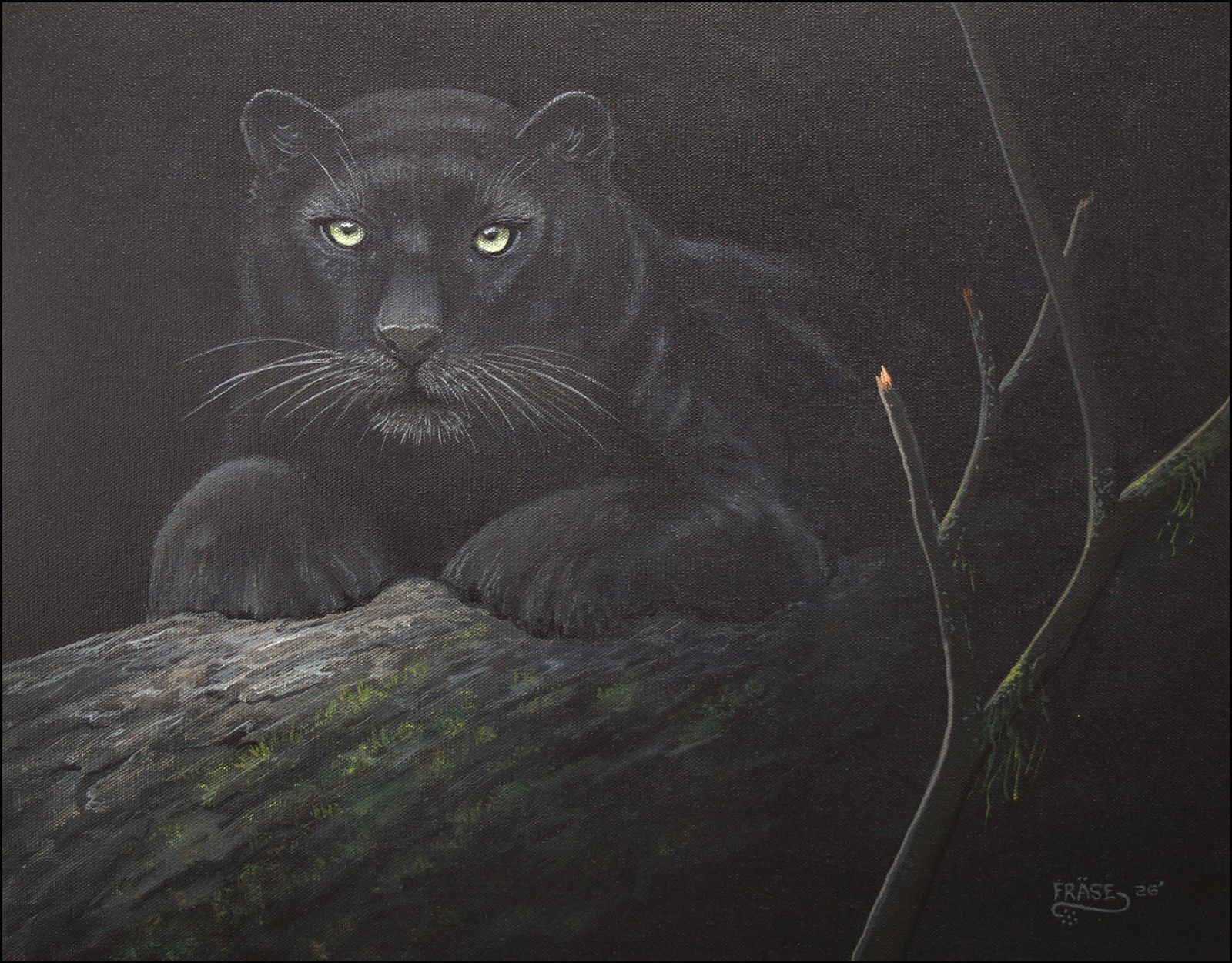 FRASE ORIGINAL PAINTING BLACK LEOPARD CAT WILDLIFE ART DU DNR DUCK STAMP ARTIST