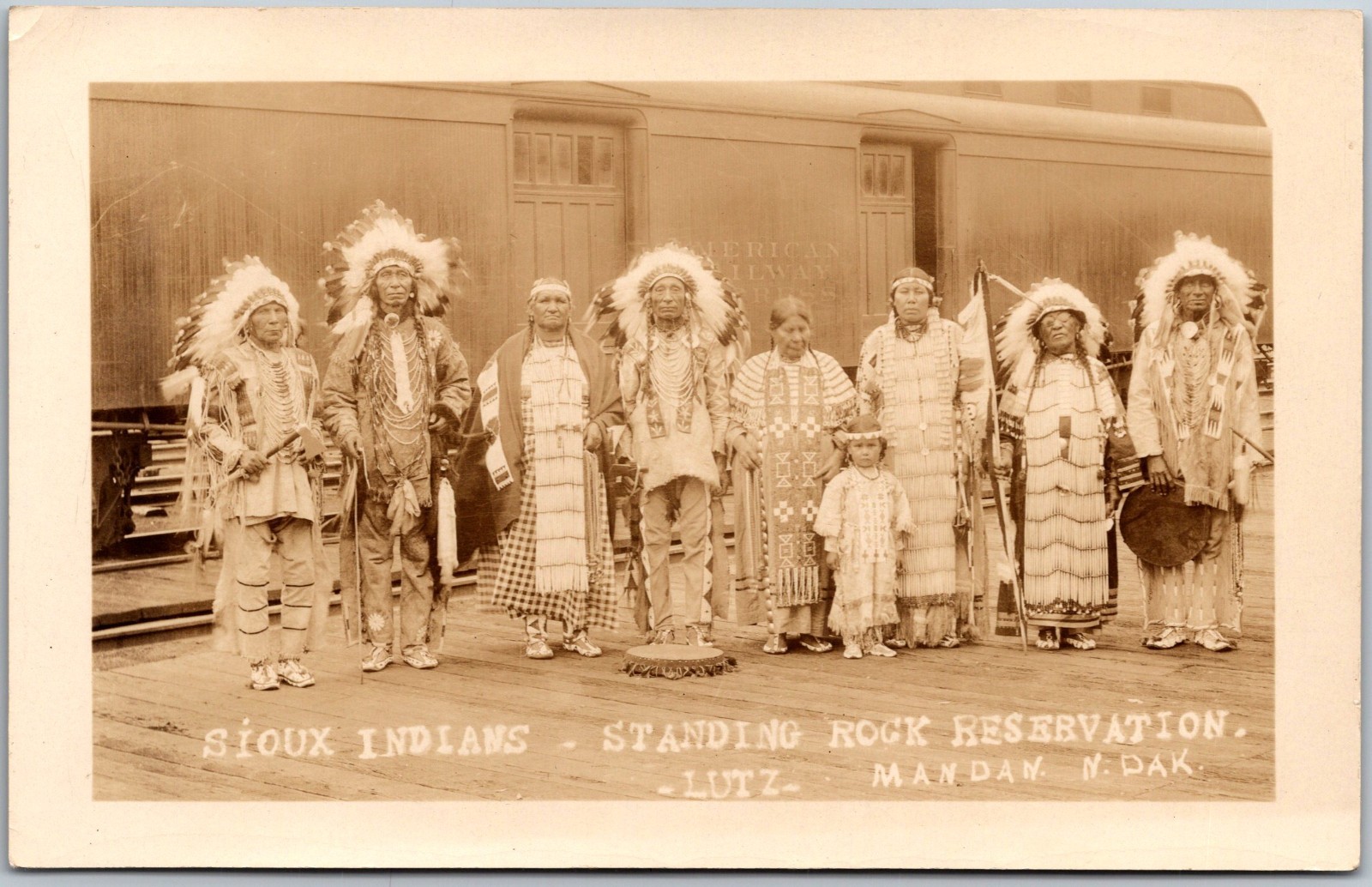 Sioux Indians Standing Rock Reservation Train Mandan ND 1928 RPPC Postcard 1246 Sioux Indians Standing Rock Reservation Train Mandan ND 1928 RPPC Postcard 1246