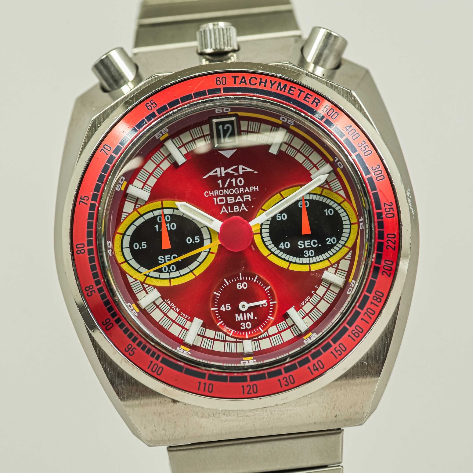 **NEAR MINT** SEIKO ALBA AKA Bullhead V657-6060 Quartz Chronograph Red 41mm Mens
