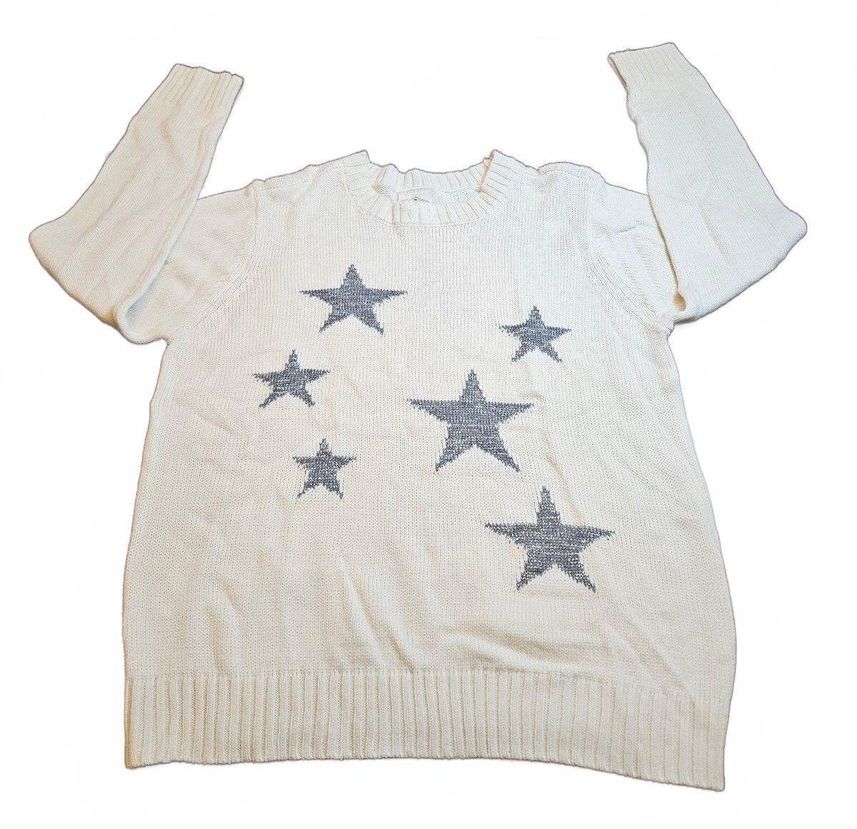 St. John\'s Bay Women\'s Star Cream Sweater with Grey Stars, Size Large St. John\'s Bay Women\'s Star Cream Sweater with Grey Stars, Size Large