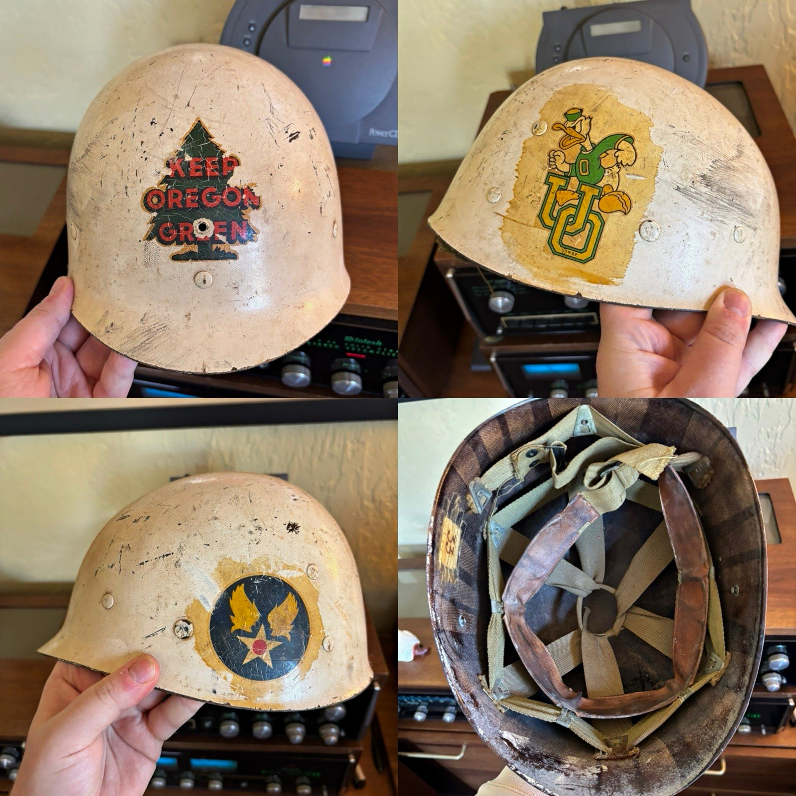 Vintage WWII U.S. M1 Helmet 1945 Liner University of Oregon Keep Oregon Green