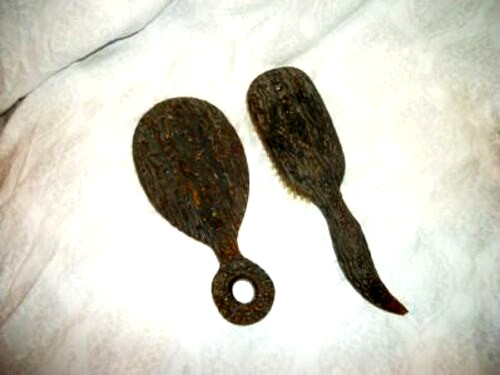 Antique Faux Bois Antler Vanity Set French Folk Art Beveled Mirror Art Nouveau