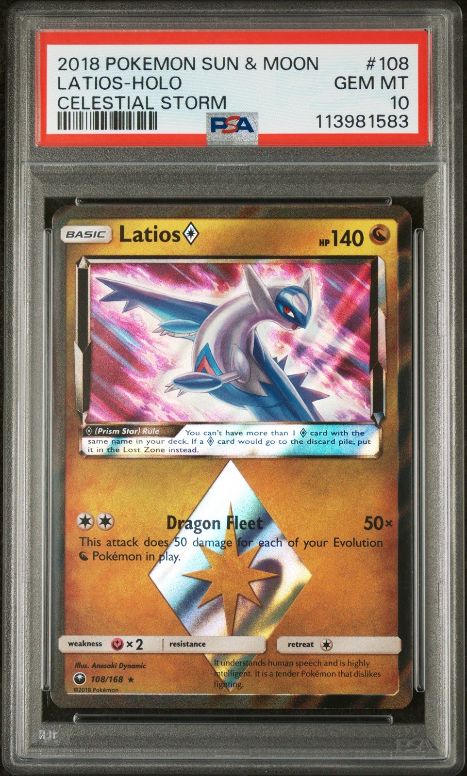 2018 Pokemon Sun & Moon Celestial Storm #108 Latios Prism Star PSA 10 LOW POP
