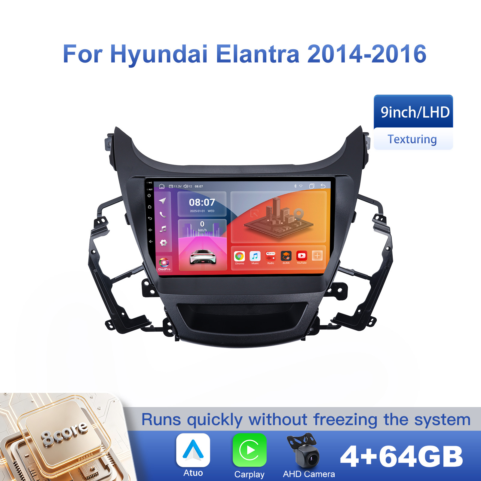 Car GPS Stereo Radio For 2014-2016 Hyundai Elantra Apple Carplay Android13 4+64G