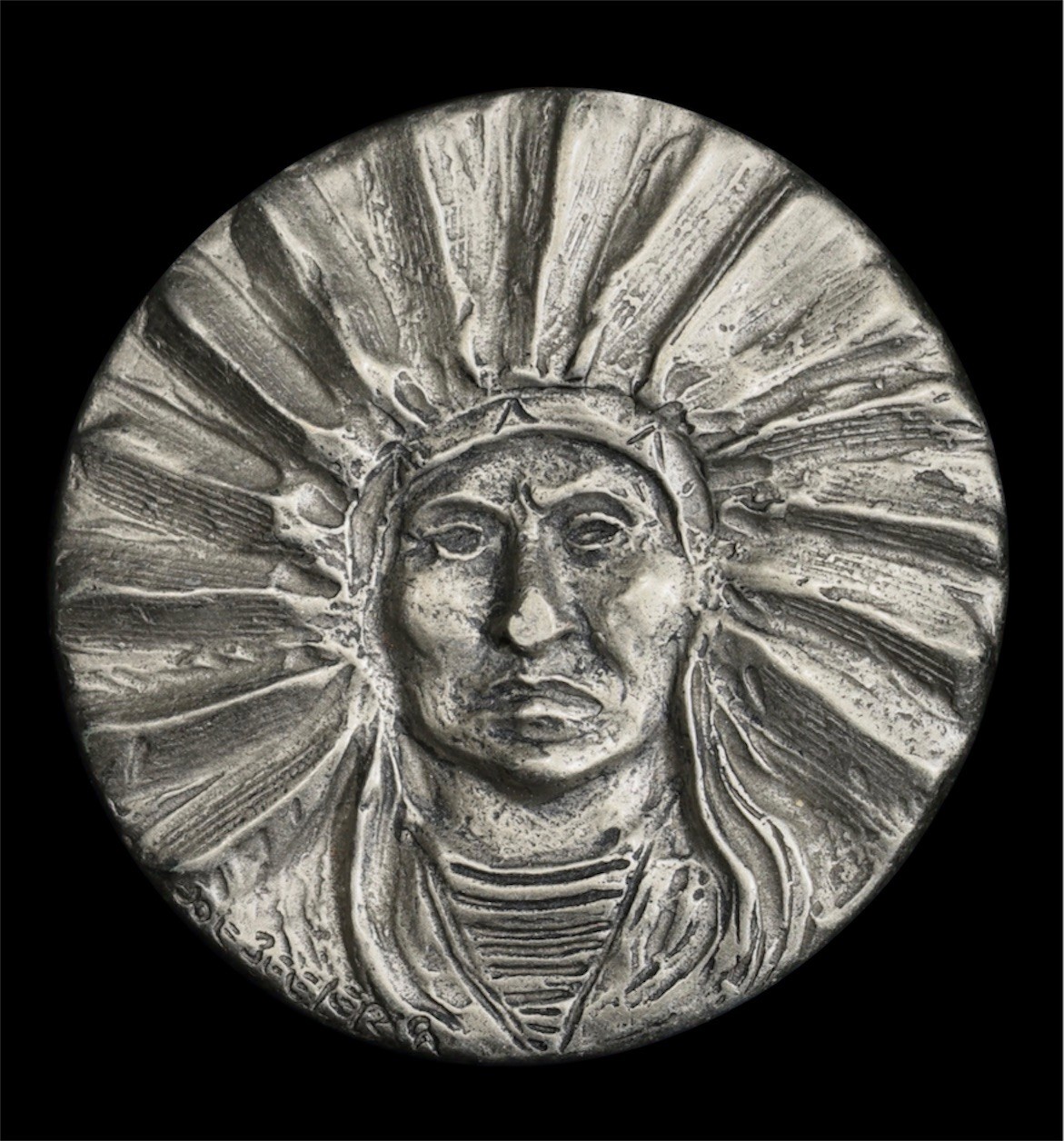 Rare Eddie Basha Joe Beeler - 3” Pewter Medallion -  1997 Full Headdress #1482