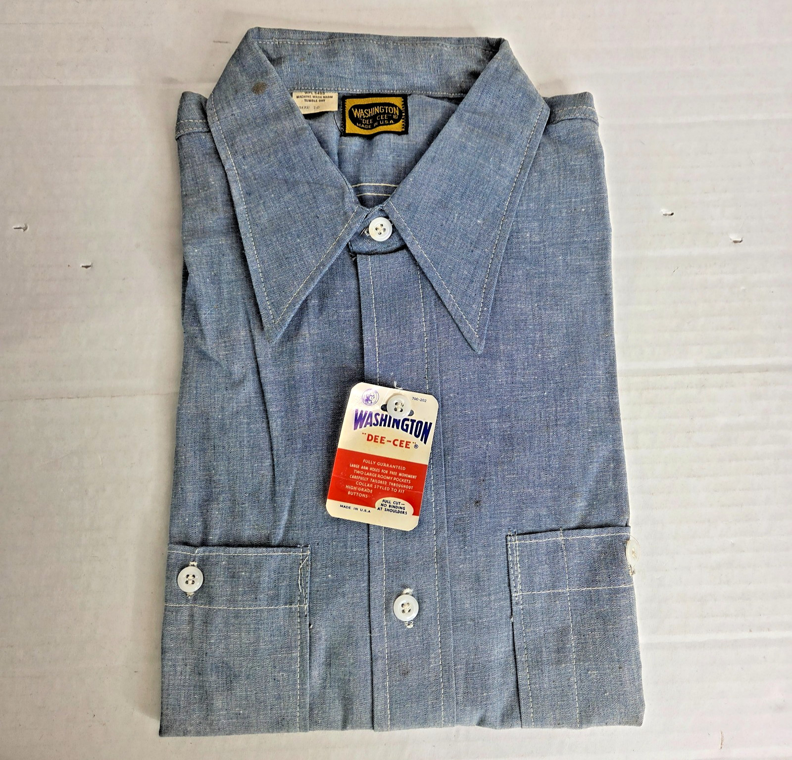 NOS True Vintage Washington Dee Cee Denim Chambray Shirt Men Size 16 Blue